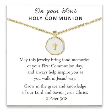 Cute Small Cross Necklace for Teen Girls - color: White First Communion Gifts