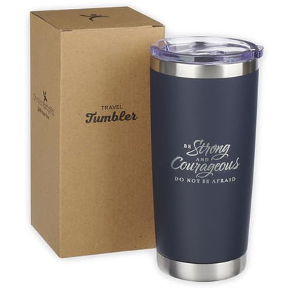 Christian Art Gifts Large Stainless Steel Scripture Tumbler Travel Mug - color: Navy/Be Strong
