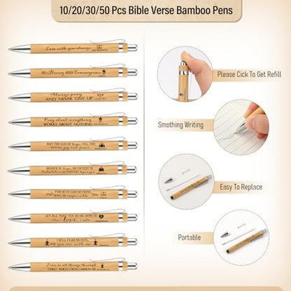 Spakon 50 Set Christian Gifts Bulk Church Gifts Religious Notebook Spiral Bible Verse Bamboo Pens Mini Bible Study Journal for Sunday School Employee Coworker Men Women (Brown)
