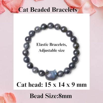 XIANNVXI Crystal Bracelet for Women Men 8 mm Natural Stone Beaded Bracelets Cat Bracelets Cross Bracelets Heart Bracelelt Jewelry for Women Birthday Gifts Stretch Bracelet - color: Grey-Labradorite