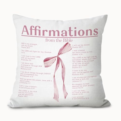 Retro Coquette Pink Ribbon Bow Christian Pillow Covers 18x18, Christian Room Home Decor, Affirmations from The Bible Decorative Throw Pillow Covers Pillowcases for Girls Bedroom Dorm Decor - color: Pink Bow Bible(white02)