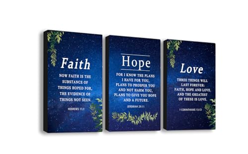 Faith, Hope & Love Bible Verse Inspirational Wall Art, Christian Canvas, A Great Religious Decor Gift for Living Room & Bedroom, (38 x 58cm x 3pcs) Framed Starry Sky - color: Bible10