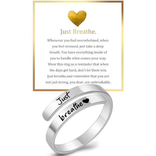 Faith Over Fear Cross Inspirational Rings for Women Daughter, Christian Blessed Hope Love Encouragement Rings Adjustable Open Tiny Purity Wrap Thumb Cross Ring Jewelry Graduation Cocktail Party - color: Just Breathe Silver