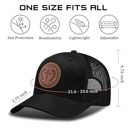 Christian Hats for Men & WomenJesus Cross HatChristianReligious GiftsforVarious Festivals&BirthdaysFaith Baseball/Trucker Cap - color: Black Round Jesus