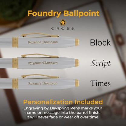 Cross Foundry Personalized Ballpoint Pen in Medalist Chrome with Gold Trim - color: Medalist