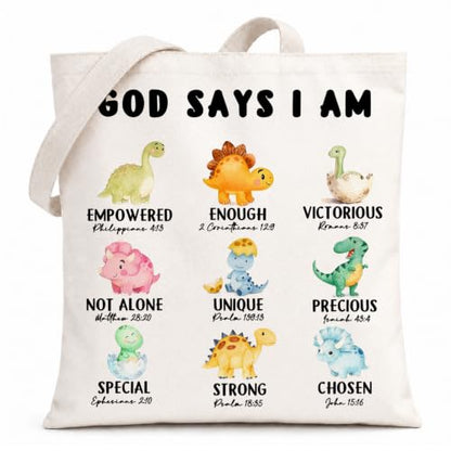 Inspirational Christian Dinosaur Tote Bag Reusable