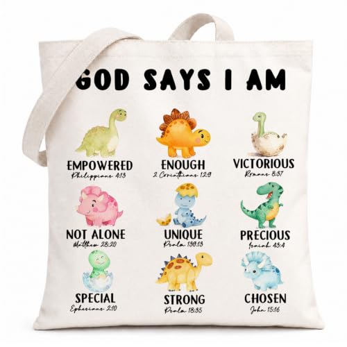 Inspirational Christian Dinosaur Tote Bag Reusable
