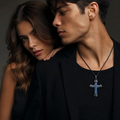 Cross Necklace for Men 925 Sterling Silver Cross Ebony Wooden Ankh Raven Praying Hands Crucifix Amulet Religious Jewelry Gifts for Men Women - color: Cross7
