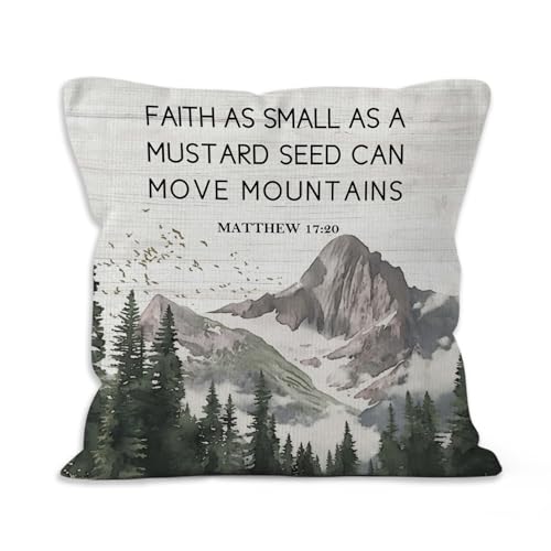 Inspirational Christian Mountain Throw Pillow Covers 18x18, Faith Can Move Mountains Motivational Bible Verse Decorative Pillow Covers for Home Bedroom, Religious Accent Pillows Cover Pillowcases - color: Multicolor