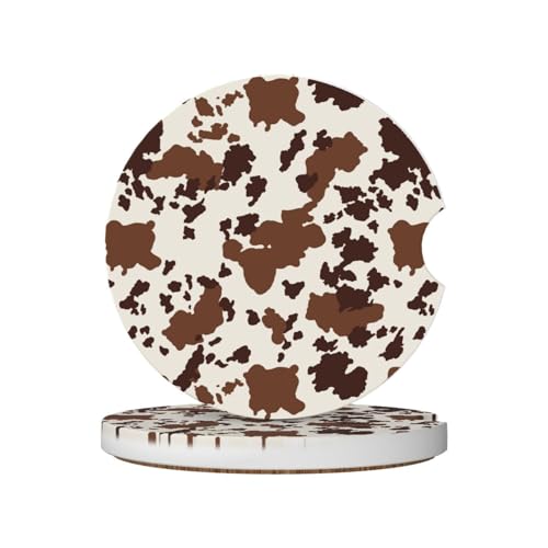 Cow Print Car Coasters for Cup Holders,2 Pack Car Cup Holder Coasters for Car,Ceramic Absorbent Car Coaster with A Finger Notch and Cork Base,Car Interior Accessories for Women Men - color: Cow Print