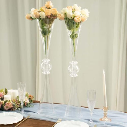 Efavormart 2 Pack | 27" Clear Crystal Embellishment Trumpet Table Centerpiece, Reversible Plastic Flower Vase - color: Clear, size: 27"