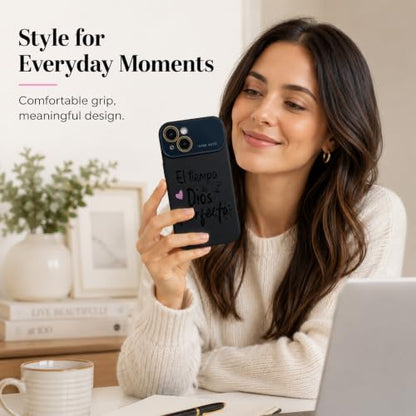 for iPhone 17 Pro Max Case God's Timing is Perfect Spanish Bible Verse Phone Case, Full Camera Lens Protection, Shockproof Drop Resistant Durable Cover (Black, iPhone 14) - color: black, size: iPhone 14