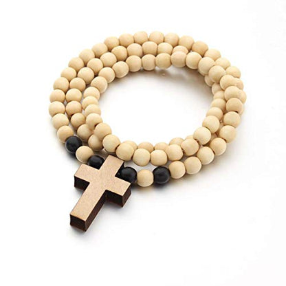 COLORFUL BLING Natural Wooden Catholic Rosaries Wood Crucifix Prayer Beads Pendant Necklace Prayer Jesus Religious Cross Rosary Necklace Handmade Jewelry - color: round light