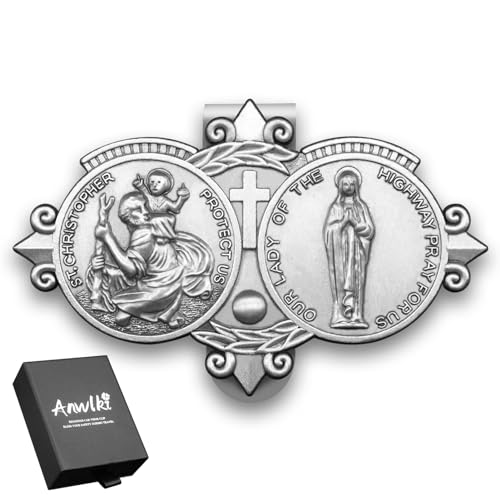 St Christopher Medal for Car Saint Christopher Our Lady Visor Clip Accessories Bless Driving Safety Religious Gift for Parent, Family, Friend, Driver (1)