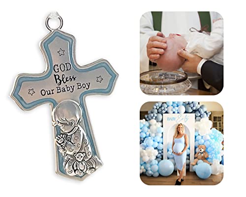 elskandi Crib Cross God Bless This Baby Boy Wall Art for Nursery
