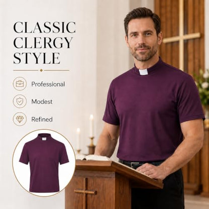 Men's T-Shirt Sleeves Tab Collar Clergy Minister Priest Outfit Priest Costume Shirt Tops - color: Purlpe, size: X-Large