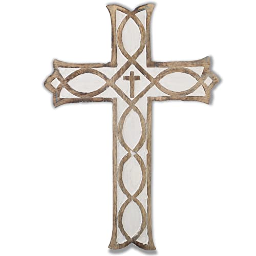 Wooden Catholic Crucifix Christian Cross Wall Hanging Church Altar Decor - color: White Wash Finish