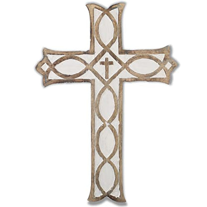 Wooden Catholic Crucifix Christian Cross Wall Hanging Church Altar Decor - color: White Wash Finish