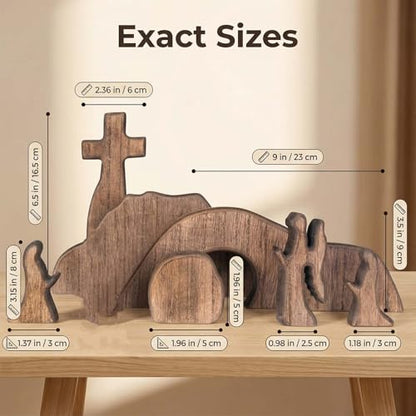 Wooden Nativity Set Easter Resurrection Scene Cross Decor