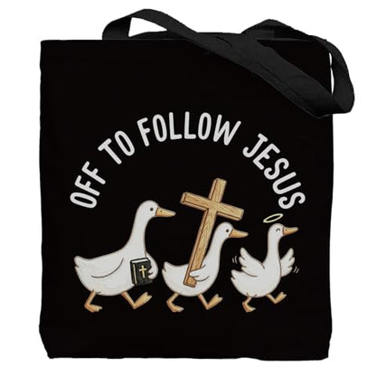 Chicimln Christian Goose Tote Bag, off to Praise the Lord Bible Verse Canvas Tote Bags - color: Black 03
