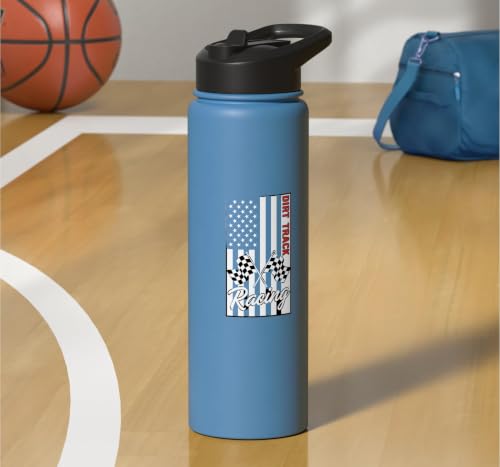 Car Dirt Track Racing Checkered Flag American Flag Racing Stainless Steel Insulated Water Bottle - color: Light Blue