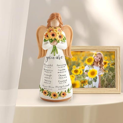 Sunflower Gift for Women,Christian Birthday Gift, Religious Angel Figurines - color: White-sunflowers