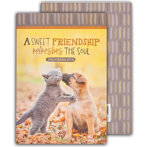 Christian Art Gifts Small Scripture Notepad: Sweet Friendship Bible Verse - color: Dark Gray/Kitten & Puppy