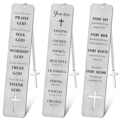 COCHIE 3PCS Metal Bookmark Bulk Christian Gifts, First Communion Gifts for Women Men Girls Boys, Bible Bookmarks with Cross Tassel, Religious Bookmark Faith Gifts Easter Basket Fillers (Cross)