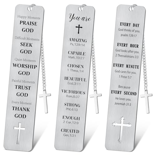 COCHIE 3PCS Metal Bookmark Bulk Christian Gifts, First Communion Gifts for Women Men Girls Boys, Bible Bookmarks with Cross Tassel, Religious Bookmark Faith Gifts Easter Basket Fillers (Cross)