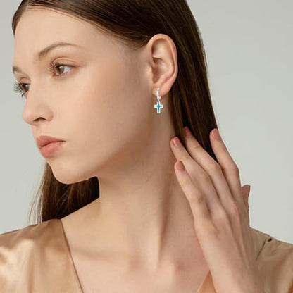 Opal Cross Stud Earrings, 925 Sterling Silver Hypoallergenic Stud Earrings - style: Dangle Cross