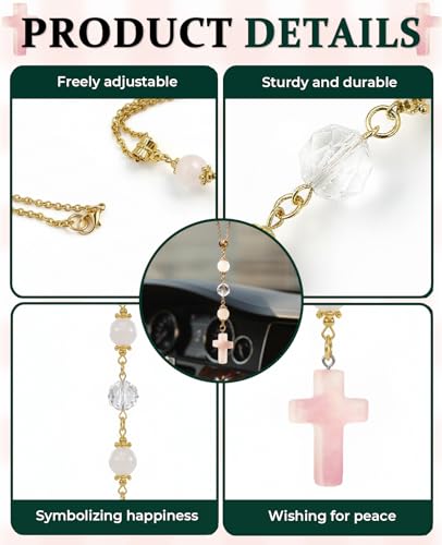 2PCS Crystal Cross for Car Mirror Hanging, Cute Healing Stones Car Rear View Charm Accessories Ornament for Sun Catcher