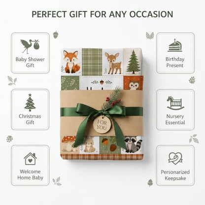 Personalized Woodland Animal Baby Blanket, Custom Forest Baby Blanket - color: White #6