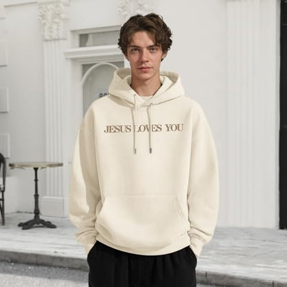 Christian Jesus Loves You Hoodies for Teen Religious Faith Sweatshirts Bible Verse Graphic Youth Hoodie - color: Apricot, size: Small
