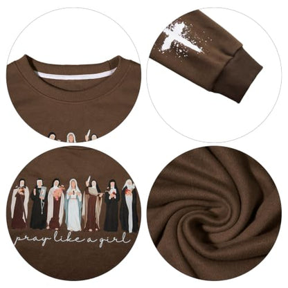 MOUSYA Women Christian Sweatshirt Psalms 91 Sleeve Print Sweatshirt Bible Verse Pullover - color: Brown-412, size: Large