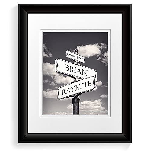 A&T ARTWORK Black and White Street Sign Photo Prints Gift,includes Names and the Date Unique Gift for the Anniversary.14x11 inches with Mat UNFRAMED - color: Street Sign, size: 11x14"