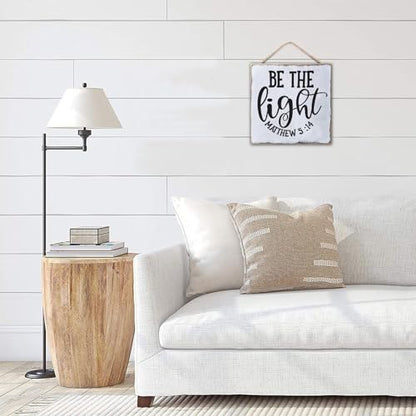 Be The Light Matthew 5:14 Wall Art Sign Novelty Bible Verse Hanging Wood Sign Customized Wooden Sign Plaque Artwork for Family/Friend/Women/Mother Gift 12x12in - color: Wooden Color-style-7