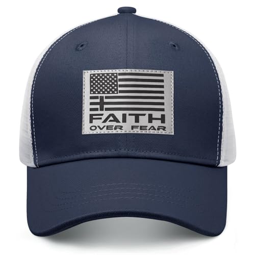 Christian Hats for Men Women, Faith Over Fear Hat - color: Blue White