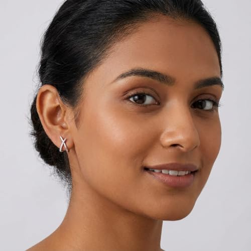 Dainty CZ Stud Hoop Earrings for Women, 14K Gold Plated Hypoallergenic Jewelry, Fashion Daily Wear Accessory, Birthday Gifts for Women - color: Silver