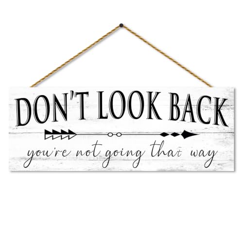 Farmhouse Themed Inspirational Signs: Motivational Quotes "Don't Look Back" Canvas Prints Decor - Vintage Office Decoration Rustic Wall Plaque for Home 6" x 14.5" - color: Don't Look Back