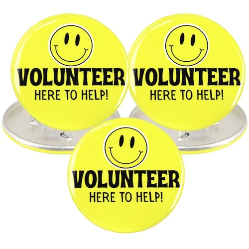 Ask Me Anything Buttons, Volunteer, Teacher, and Customer Service Employee Pins, 3 Inches, Pack of 3 (Volunteer Yellow 3 Pk)