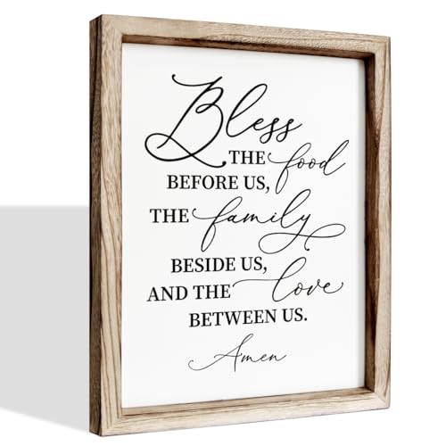 Christian Wooden Wall Sign, Dining Room Decors, Farmhouse Decor for Kitchen, Rustic Home Decor, Framed Wall Plaque Sign 15 * 11.5 inches, Bless the Food Before Us - color: Christian 14