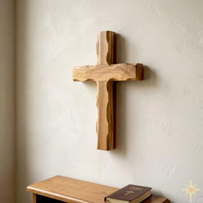 Wall Cross, Wooden Crosses from Bethlehem, Holy Land. Olive Wood Crucifix. Hanging Home Decor. Religious Gift for Godparents, Grandchildren, Kids Room Cross, New House, Christmas and Easter Gifts, - size: 6.5"L x 4"W