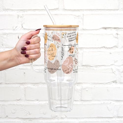 Sip-Sip Hooray! Christian Bible Verse 40oz Glass Tumbler with Lid and Straw