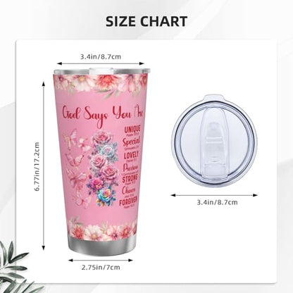 nspirational Gifts for Women Gods Say You Are Tumbler 20oz Stainless Steel Insulated Coffee Travel Cup Mug Motivational Christian Gift for Women Birthday Christmas - color: Straw Three-piece Set 4