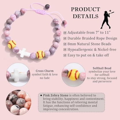 Baseball/Basketball/Soccer/Softball/Volleyball Bracelet for Girls Women- Cross Charm Beaded Bracelets, Christmas Birthday Easter Graduation Gifts for Daughter Granddaughter Niece Sister Coach - style: Softball