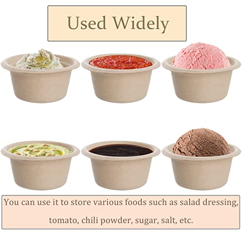 Yesland 200 Pack 2 oz Natural Bagasse Fiber Cups with Lids, 2.3'' x 1.1''(H) x 1.6'' Paper Tasting Cups Disposable Sample Food cup, Compostable Sauce Containers for Snack Tasting Charcuterie - color: Natural