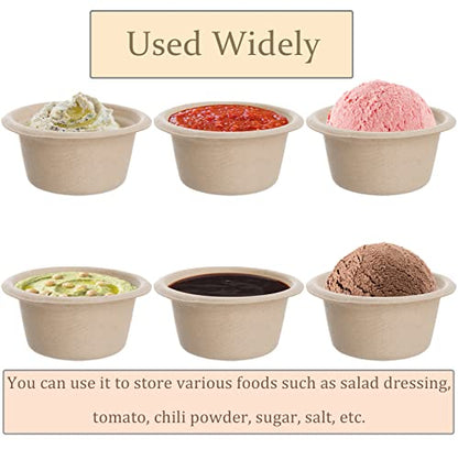 Yesland 200 Pack 2 oz Natural Bagasse Fiber Cups with Lids, 2.3'' x 1.1''(H) x 1.6'' Paper Tasting Cups Disposable Sample Food cup, Compostable Sauce Containers for Snack Tasting Charcuterie - color: Natural