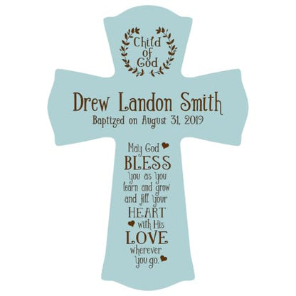 LifeSong Milestones Personalized Baptism Wall Cross - Engraved Blue Wood Christian Cross with Name & Date, Child of God Blessing, Christening & First Communion Gift (Blue, 8.5" x 11") - color: Blue, size: 11"L x 8.5"W