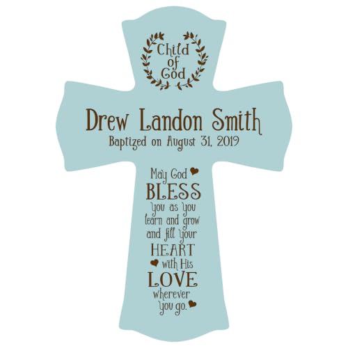 LifeSong Milestones Personalized Baptism Wall Cross - Engraved Blue Wood Christian Cross with Name & Date, Child of God Blessing, Christening & First Communion Gift (Blue, 8.5" x 11") - color: Blue, size: 11"L x 8.5"W