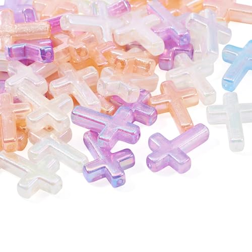 50Pcs Glow in The Dark Resin Cross Beads Random Color Kandi Pastel Crucifix Focal Beads for Pens Keychain Crafts DIY Jesus Bracelet Rosary Jewelry Making Supplies 24.5x17.5mm - color: Random Colors #3